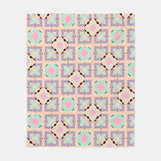 Pastel Geometric Tile Pattern | Pink Mint Purple  フリースブランケット (正面)