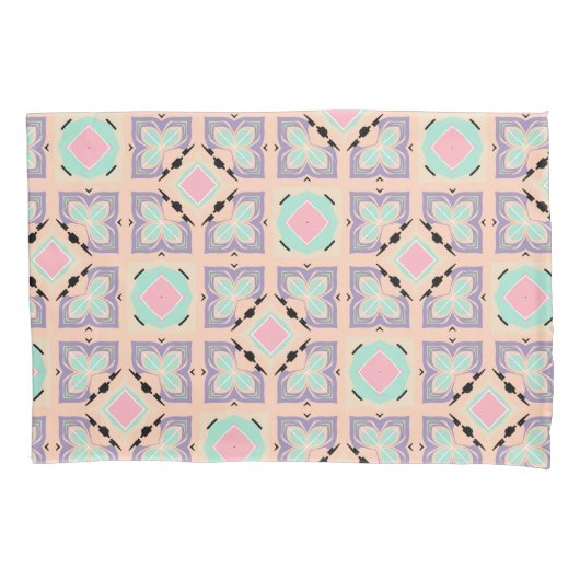 Pastel Geometric Tile Pattern | Pink Mint Purple  枕カバー (正面)