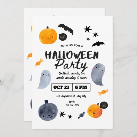 Pastel Ghost Halloween Invitation for Toddlers   招待状 (正面/裏面)