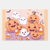 Pastel Ghosts & Pumpkins Gift Wrap ラッピングペーパーシート (正面3)
