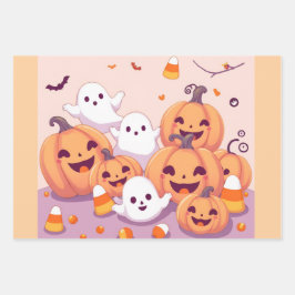 Pastel Ghosts & Pumpkins Gift Wrap ラッピングペーパーシート