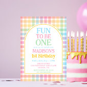 Pastel Gingham Fun to Be One 1st Birthday 招待状