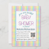 Pastel Gingham Rainbow Baby Shower 招待状 (正面)