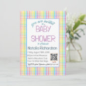 Pastel Gingham Rainbow Baby Shower 招待状 (スタンド正面)