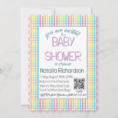 Pastel Gingham Rainbow Baby Shower 招待状 (正面)