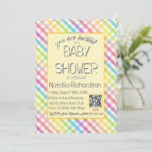 Pastel Gingham Rainbow Baby Shower Yellow 招待状 (スタンド正面)