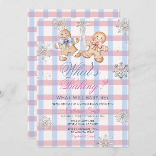 Pastel Gingham What’s Baking Gender Reveal Invitat 招待状 (正面/裏面)