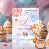 Pastel Giraffe Baby Shower Invitation with QR Code 招待状