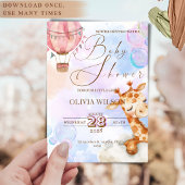 Pastel Giraffe Baby Shower Invitation with QR Code 招待状