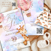 Pastel Giraffe Baby Shower Invitation with QR Code 招待状