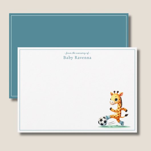 Pastel Giraffe Boy Playing Soccer Thank You ノートカード