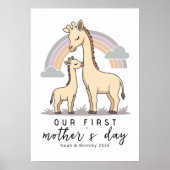 Pastel Giraffe Mom Baby First Mother’s Day Nursery ポスター (正面)