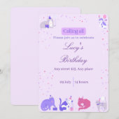 Pastel Girl Cat Invite 招待状 (正面/裏面)