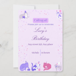 Pastel Girl Cat Invite 招待状