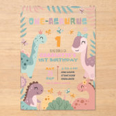 Pastel Girl Dinosaur 1st Birthday Invitation アクリル招待状 (正面)