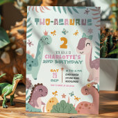 Pastel Girl Dinosaur 2nd Birthday Invitation 招待状