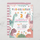 Pastel Girl Dinosaur 2nd Birthday Invitation 招待状 (正面/裏面)