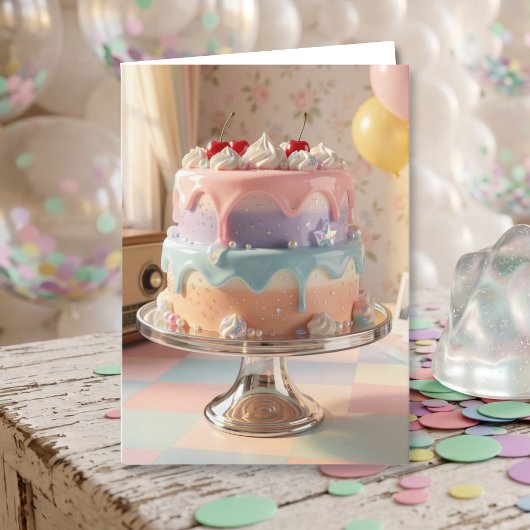 Pastel Glass Birthday Cake with Cherries   カード