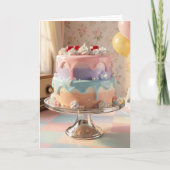 Pastel Glass Birthday Cake with Cherries   カード (正面)