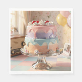 Pastel Glass Birthday Cake with Cherries   スタンダードランチョンナプキン