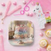 Pastel Glass Birthday Cake with Cherries   ペーパープレート (パーティー)