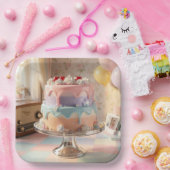 Pastel Glass Birthday Cake with Cherries   ペーパープレート (パーティー)