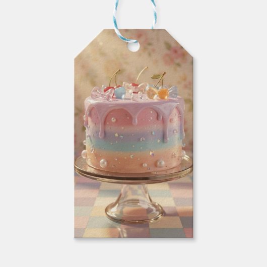 Pastel Glass Food Aesthetic Rainbow Birthday Cake ギフトタグ (正面)