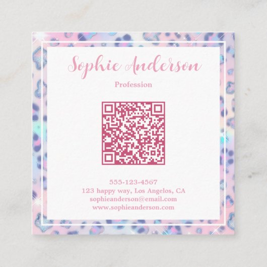 Pastel Glitter Leopard Print with Qr Code スクエア名刺 (裏面)
