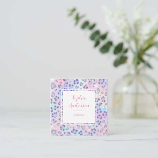 Pastel Glitter Leopard Print with Qr Code スクエア名刺 (スタンド正面)