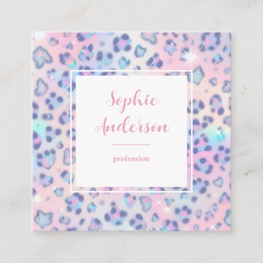 Pastel Glitter Leopard Print with Qr Code スクエア名刺 (正面)