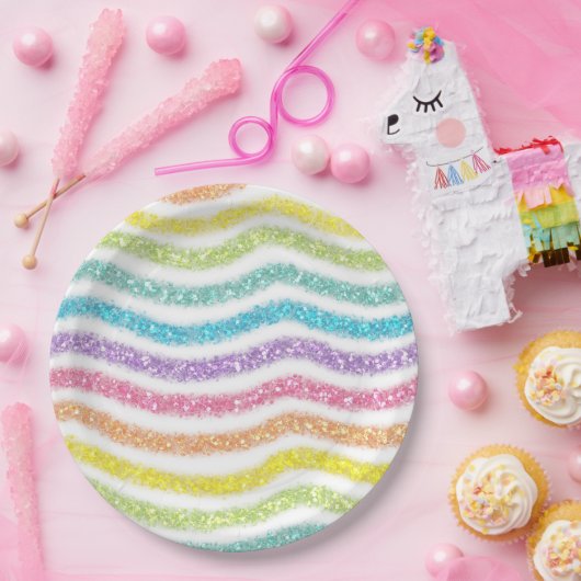 Pastel Glitter Rainbow ペーパープレート (パーティー)