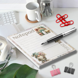 Pastel Gnome & Mushroom – Floral Spring Design ノートパッド