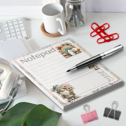 Pastel Gnome & Mushroom – Floral Spring Design ノートパッド