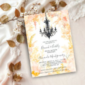 Pastel Gold Chic Floral Chandelier Bridal Shower 招待状