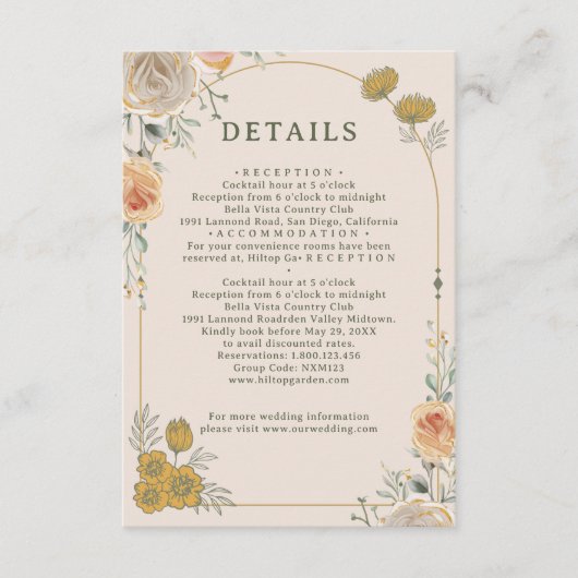 Pastel Gold Floral Wedding Enclosure Card  エンクロージャーカード (正面)