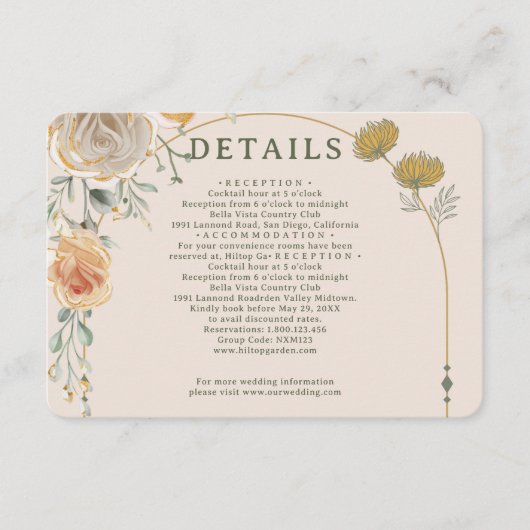 Pastel Gold Floral Wedding Enclosure Card  エンクロージャーカード (正面)