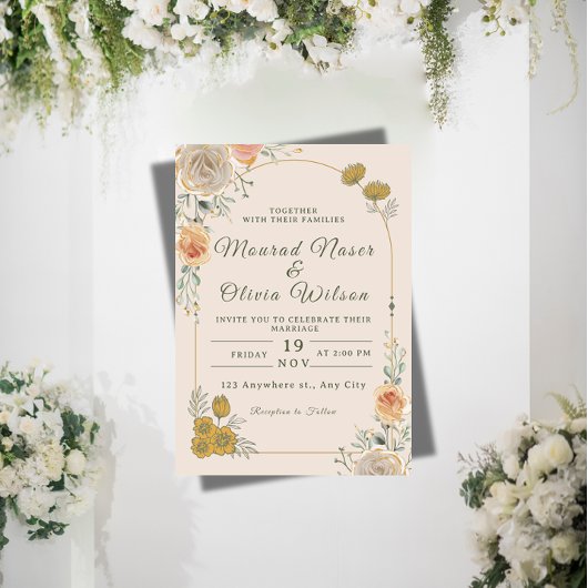 Pastel & Gold Floral Wedding Invitation 招待状