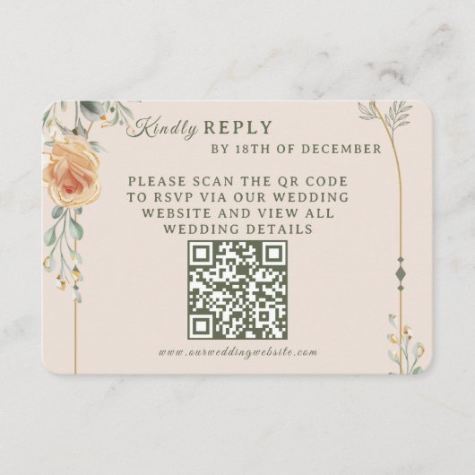 Pastel Gold Floral Wedding RSVP Card (正面)