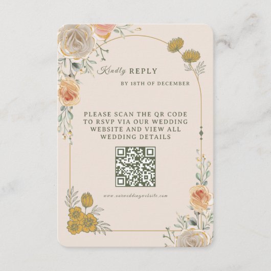 Pastel Gold Floral Wedding RSVP Card (正面)