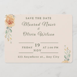 Pastel Gold Floral Wedding Save the Date Card 招待状