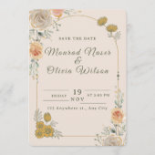 Pastel Gold Floral Wedding Save the Date Card 招待状 (正面)