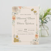 Pastel Gold Floral Wedding Save the Date Card 招待状 (スタンド正面)