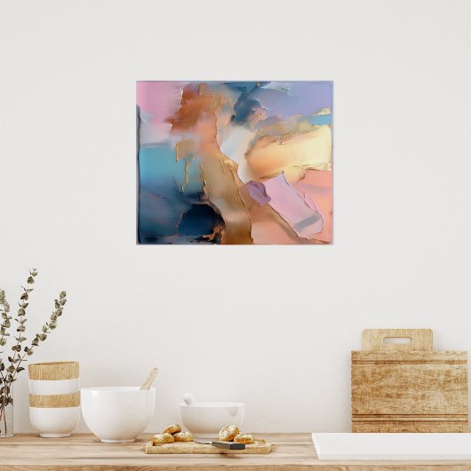 Pastel Gold Impasto Texture Abstract Art ポスター (キッチン)
