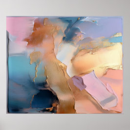 Pastel Gold Impasto Texture Abstract Art ポスター