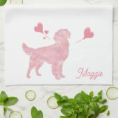 Pastel Golden Retriever Valentine Custom Name キッチンタオル (折り畳み)