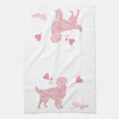 Pastel Golden Retriever Valentine Custom Name キッチンタオル (縦)