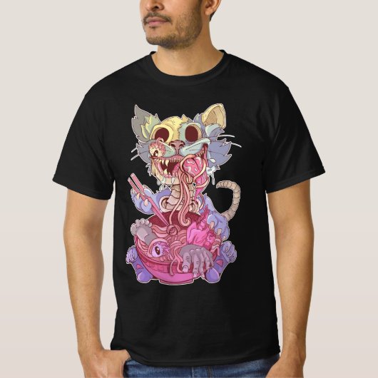 Pastel Goth Aesthetic Kawaii Creepy Cat Eating Ram Tシャツ (正面)