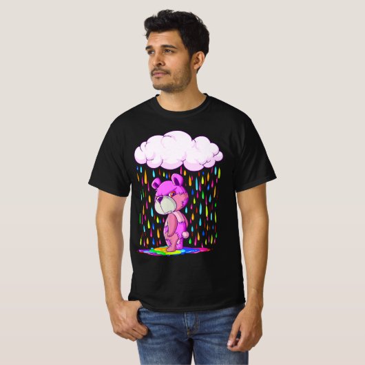 Pastel Goth Angry Teddy Bear Under Patel Rain and  Tシャツ (正面フル)