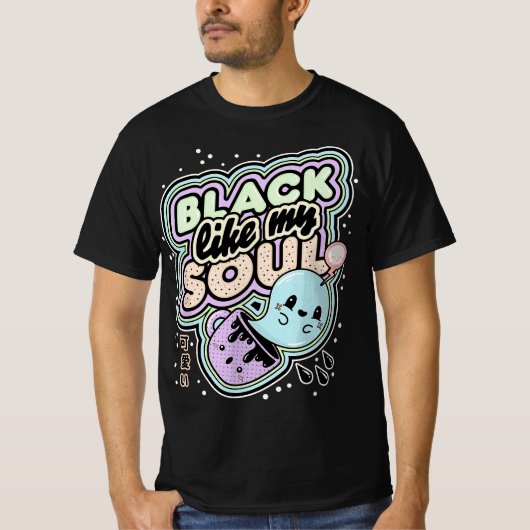 Pastel Goth Black Like My Soul Coffee - Creepy Kaw Tシャツ (正面)