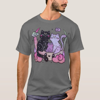 Pastel Goth Clothing Creepy CAt Family on Moon Tシャツ